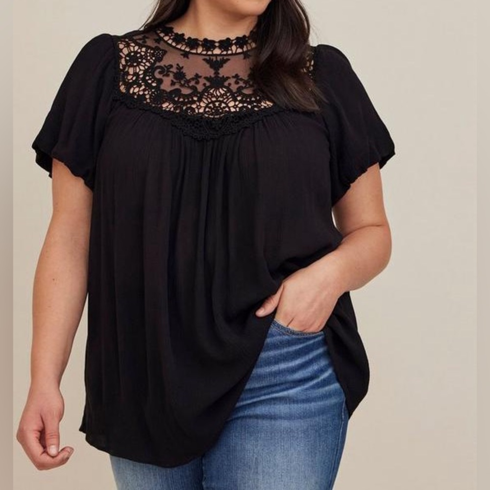 Torrid Crochet Black Blouse